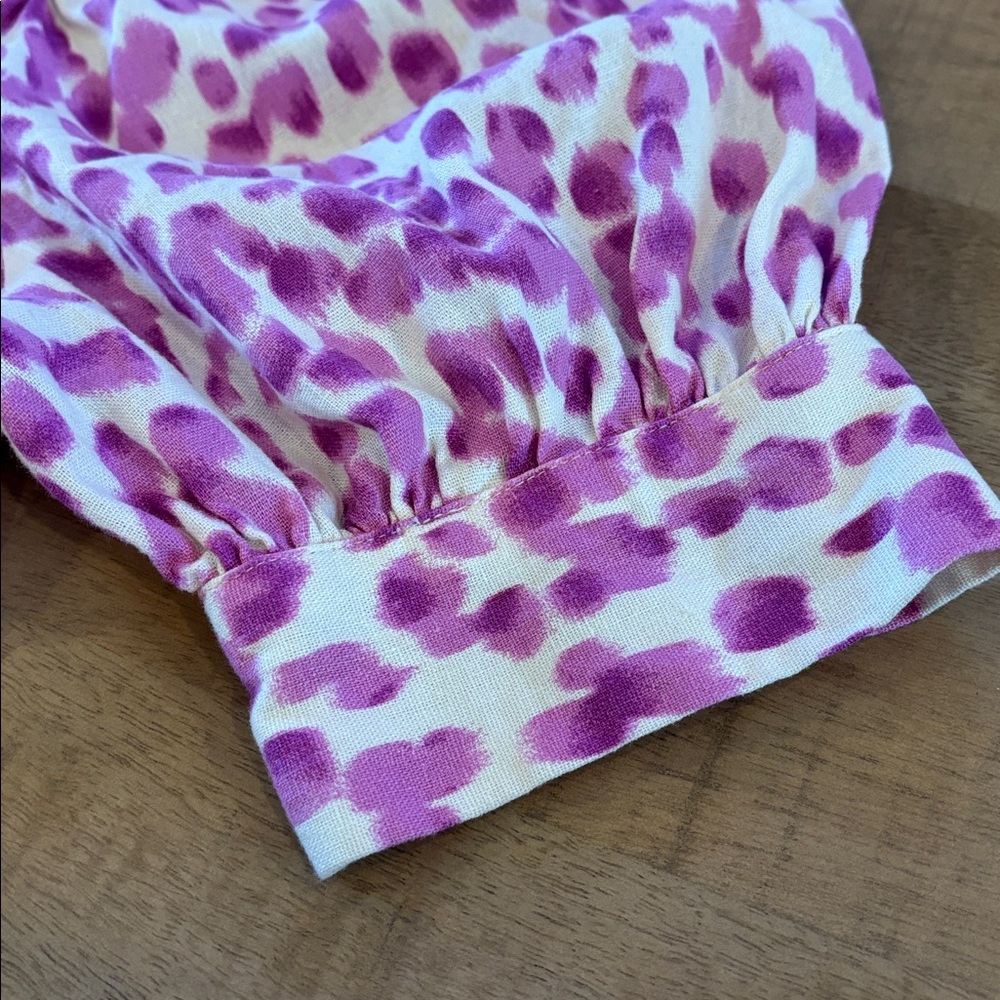 Who What Wear Violet Animal Print Spring Summer Puff Sleeve Dress Linen Medium - Picture 5 of 9